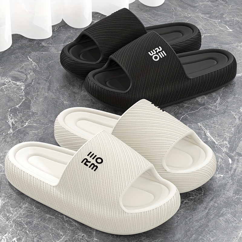 cadc2d9f-60ea-4022-954c-528cdf3078d3.jpg Simple Letter Design Slides, Casual Open Toe Soft Sole Shoes, Comfortable Indoor Home Bathroom Shower Slides - Image 1