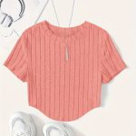 Solid Ribbed Crop T-Shirt, Casual Crew Neck Short Sleeve Top, Women's Clothing - Image 4