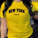 New York Letter Print T-shirt, Short Sleeve Crew Neck Casual Top For Summer & Spring, Women's Clothing - Image 2