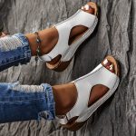 Women's Solid Color Wedge Heeled Sandals, Casual Open Toe Platform Shoes, Comfortable Ankle Strap Sandals - Image 9