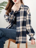 Plaid Print Button Front Blouse, Casual Long Sleeve Blouse For Spring & Fall, Women's Clothing - Image 7