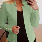 Solid Open Front Blazer, Casual Long Sleeve Button Blazer For Office & Work, Women's Clothing - Image 4