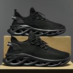 PLUS SIZE Men's Trendy Woven Knit Breathable Blade Type Sneakers, Comfy Non Slip Lace Up Shoes For Men's Outdoor Activities
