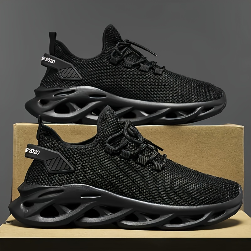 cfdded4c582ff7cf667d81410e9ae956.jpg PLUS SIZE Men's Trendy Woven Knit Breathable Blade Type Sneakers, Comfy Non Slip Lace Up Shoes For Men's Outdoor Activities - Image 1