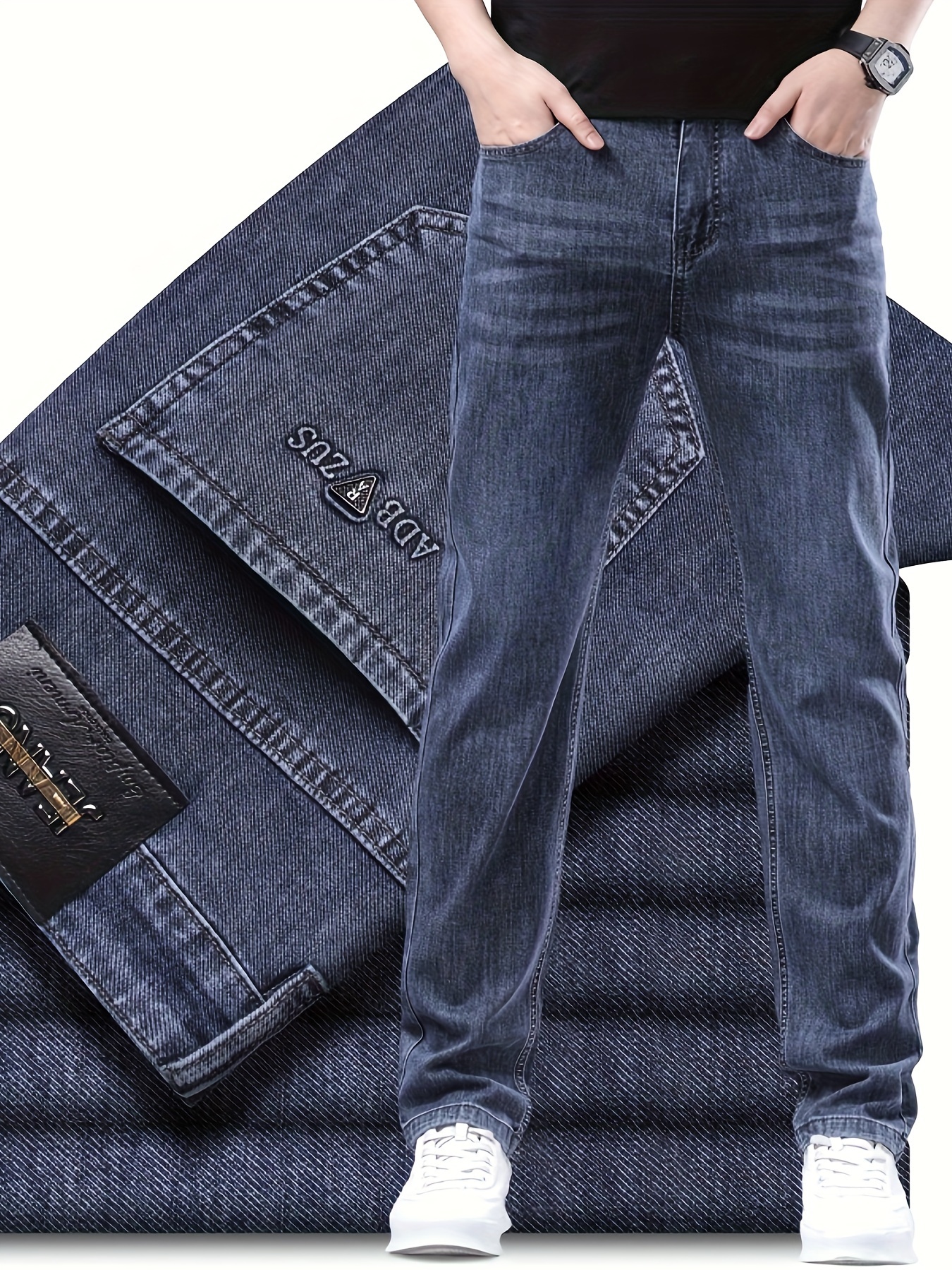 d0155a27-951c-45a7-a0d4-f1e47ca9d5f9.jpg Classic Design Cotton Blend Jeans, Men's Casual Business Straight Leg Denim Pants, Men's Straight Leg Business Trousers - Image 1