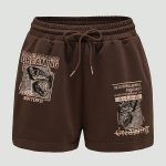 Letter Print Drawstring Shorts, Casual Elastic Waist Shorts For Spring & Summer, Women's Clothing