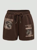 Letter Print Drawstring Shorts, Casual Elastic Waist Shorts For Spring & Summer, Women's Clothing