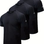 3pcs Men's Athletic Short Sleeve Crew Neck Moisture-wicking Shirts, Undershirt With Sleeve Electrocardiography Print, Sports Comfy Tee - Image 7