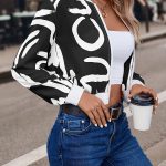 Abstract Print Bomber Jacket, Casual Zip Up Long Sleeve Outerwear, Women's Clothing - Image 6