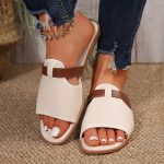 Women's Solid Color Casual Slides, Slip On Lightweight Flat Seaside Slides, Casual Daily Footwear - Image 5