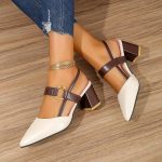 Women's Pointed Toe Block High Heel Sandals, Fashion Solid Color Slingback Shoes, Versatile Mid Heels - Image 2