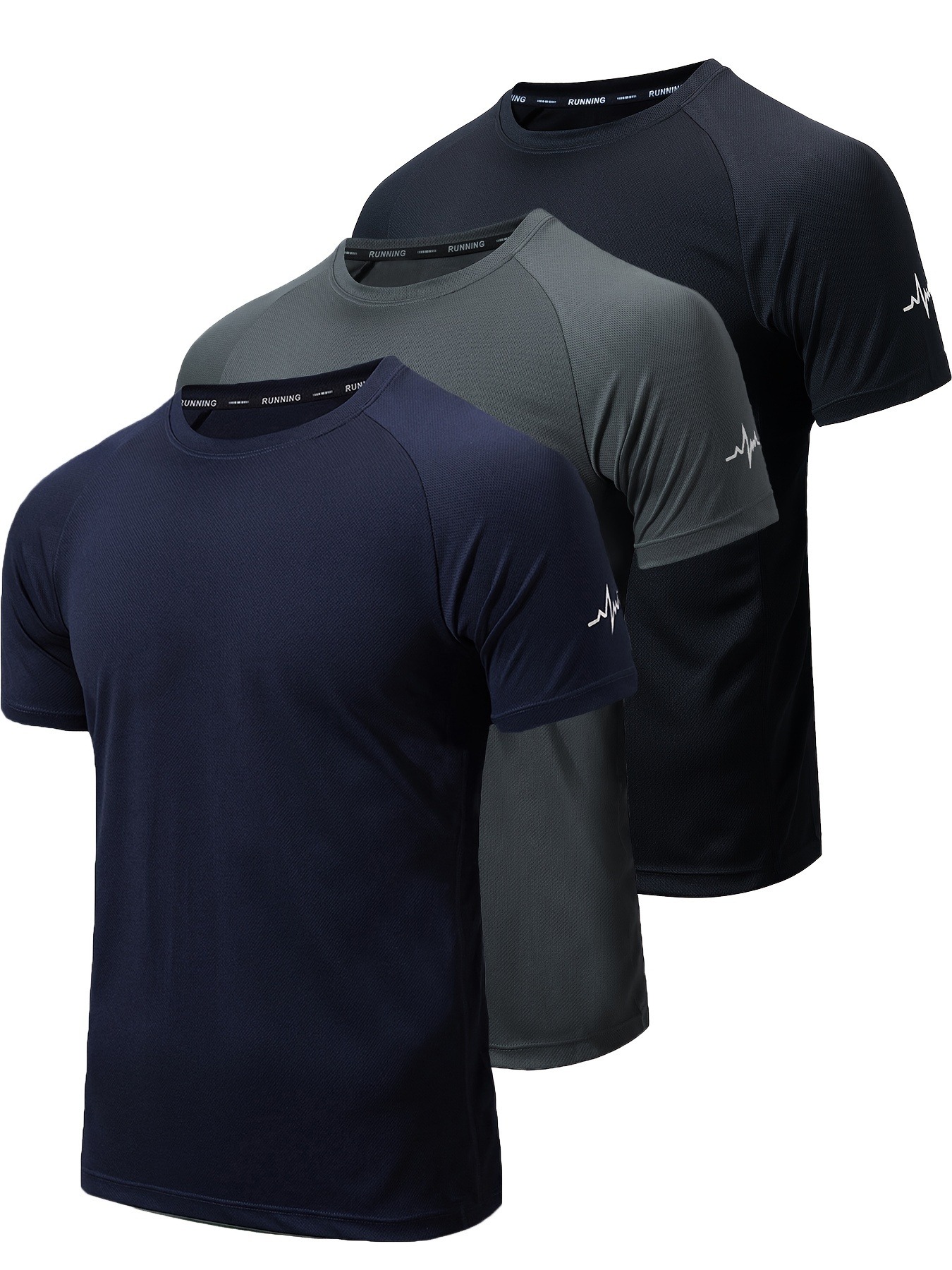 d379a1df-f995-446a-8157-f3ec82cbcc30.jpg 3pcs Men's Athletic Short Sleeve Crew Neck Moisture-wicking Shirts, Undershirt With Sleeve Electrocardiography Print, Sports Comfy Tee - Image 1
