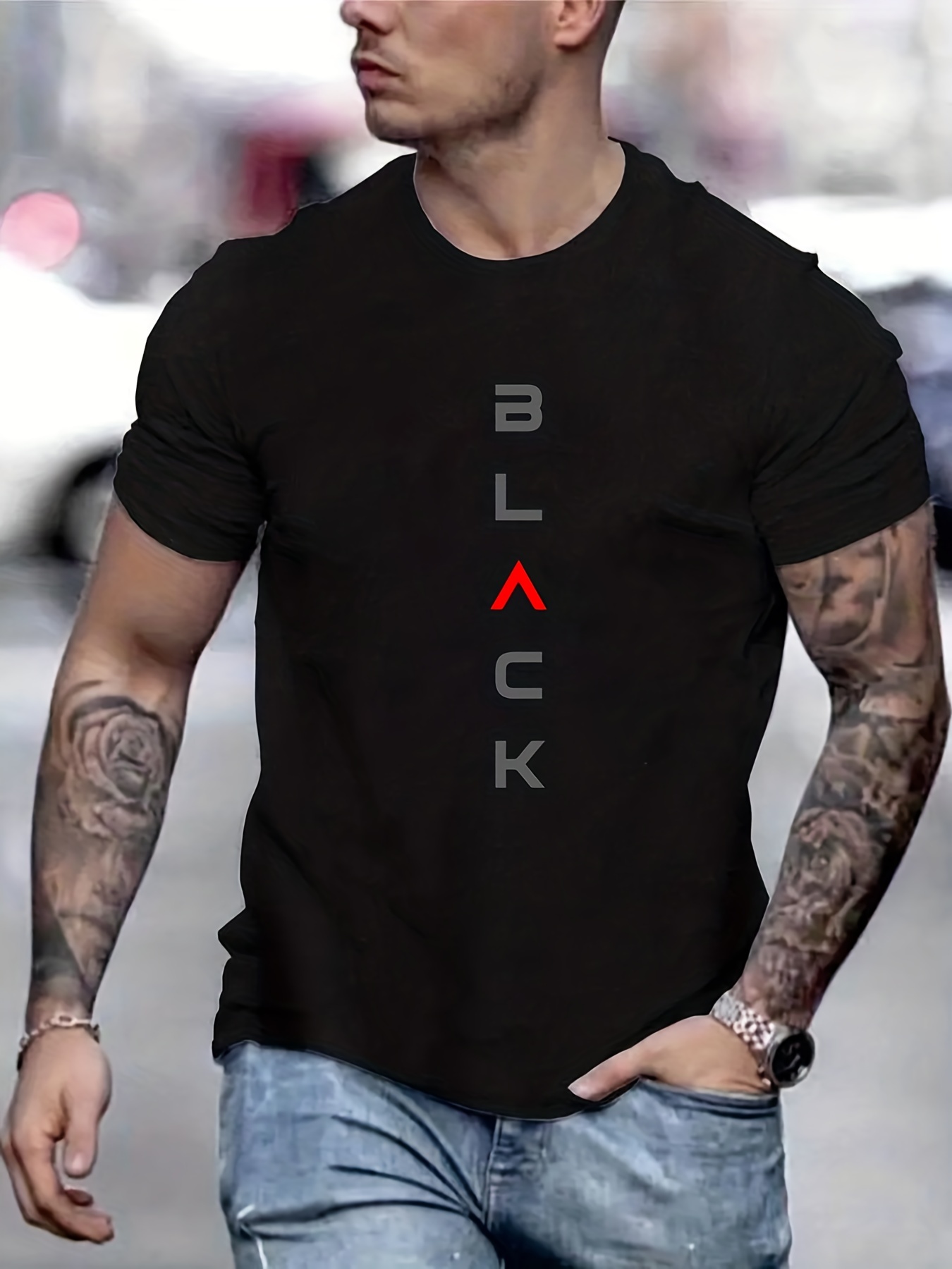 d4226d775c41117ad5c173b430ea2988.jpg Black' Print Tee Shirt, Tee For Men, Casual Short Sleeve T-shirt For Summer Spring Fall, Tops As Gifts - Image 1