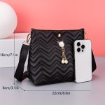 Wave Quilted Bucket Bag, Trendy Mini Crossbody Bag, Women's Shoulder Handbag & Purse - Image 7
