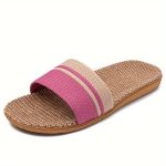 Striped Pattern Slides, Casual Open Toe Flat Summer Shoes, Comfortable Indoor Home Slides - Image 3