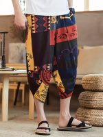 Ethnic Style Breathable Harem Pants, Men's Casual Cotton Wide Leg Baggy Capri Pants For Spring Summer - Image 7