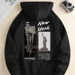 NEW YORK Print Hoodie, Cool Hoodies For Men, Men's Casual Pullover Hooded Sweatshirt With Kangaroo Pocket Streetwear For Winter Fall, As Gifts - Image 3