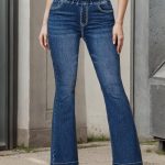 Elastic Waist Bell Bottom Jeans, Slash Pocket Fashion Casual Denim Pants, Women's Denim Jeans & Clothing - Image 2