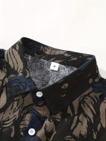 Men's Stylish Loose Cotton Blend Floral Print Shirt, Casual Breathable Lapel Button Up Short Sleeve Shirt For Summer Outdoor Activities - Image 6