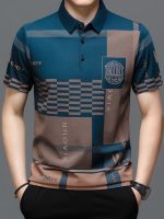 Men's Irregular Geometric Pattern And Alphabet Print Sports Shirt With Henley Neck, Lapel Collar And Short Sleeve, Casual And Chic Tee For Men, Tops Suitable For Summer Outdoors Activities - Image 8