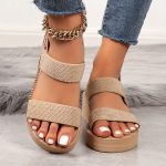 Women's Summer Wedge Sandals, Casual Round Open Toe Elastic Band Shoes, Comfortable Slip On Beach Sandals - Image 3