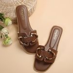 Women's Metallic Buckle Decor Slides, Fashionable Square Open Toe Summer Shoes, Casual Beach Flat Slides - Image 8