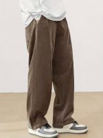 Men's Loose-Fit Corduroy Casual Pants With Pockets In Solid Color, Breathable Straight-Leg Drawstring Trousers For Urban Streetwear And Outdoor Activities, Casual Style - Image 8