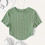 Solid Ribbed Crop T-Shirt, Casual Crew Neck Short Sleeve Top, Women's Clothing - Image 6