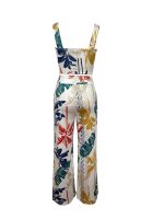 Plant Print Vacation Two-piece Set, V Neck Sleeveless Top & High Waist Wide Leg Pants Outfits, Women's Clothing - Image 3