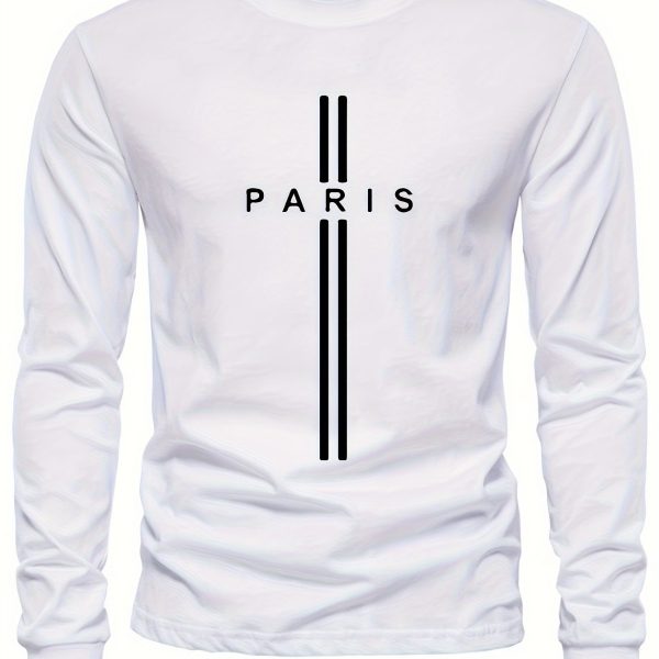 PARIS Print, Men's Graphic Design Crew Neck Long Sleeve Active T-shirt Tee, Casual Comfy Shirts For Spring Summer Autumn, Men's Clothing Tops