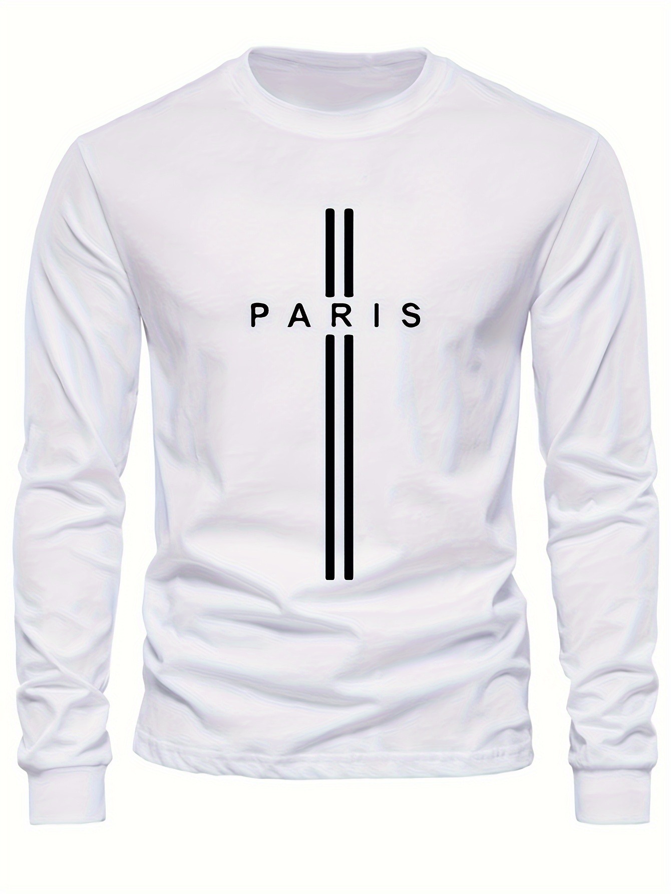 da4ca304c96b3b45d775bbe7648eda33.jpg PARIS Print, Men's Graphic Design Crew Neck Long Sleeve Active T-shirt Tee, Casual Comfy Shirts For Spring Summer Autumn, Men's Clothing Tops - Image 1