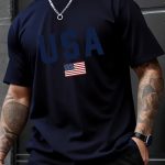 USA Print Men's Creative Top, Casual Short Sleeve Crew Neck T-shirt, Men's Clothing For Summer Outdoor - Image 3