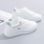 Women's Platform Skate Shoes, Versatile Height Increasing Lace Up Low Top Shoes, Outdoor Walking White Shoes - Image 3