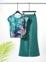 Elegant Two Piece Set, Floral Print Crew Neck Tank Top & Elastic Waist Pocket Pants Outfits For Spring & Summer, Women's Clothing - Image 4