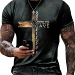 Cross Print, Men's Graphic Design Crew Neck Active T-shirt, Casual Comfy Tees Tshirts For Summer, Men's Clothing Tops For Daily Gym Workout Running, Men's Clothing