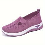 Women's Solid Color Sneakers, Breathable Knit Slip On Outdoor Shoes, Lightweight Low Top Shoes - Image 6