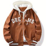 Men's Casual Hooded Varsity Jacket, Street Style Letter Print Jacket For School - Image 3