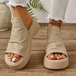 Women's Platform Slide Sandals, Comfortable White Platform Perforated Design, Summer Breathable Wedge Footwear - Image 3