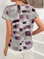 Geometric Print Blouse, Casual Crew Neck Short Sleeve Summer Blouse, Women's Clothing - Image 7