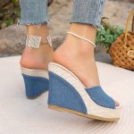Women's Solid Color Casual Sandals, Platform Slip On Peep Toe Walking Slides, Comfort Wedge Beach Shoes - Image 3