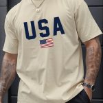 USA Print Men's Creative Top, Casual Short Sleeve Crew Neck T-shirt, Men's Clothing For Summer Outdoor - Image 4