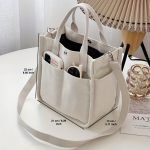 Mini Canvas Tote Bag With Top Handle, Multi Pockets Crossbody Bag, Portable Lunch Box Storage Bag - Image 5