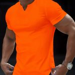 Solid Color Men's Comfy V-Neck Medium Stretch T-shirt, Men's Summer Clothes, Men's Outfits - Image 14