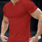 Solid Color Men's Comfy V-Neck Medium Stretch T-shirt, Men's Summer Clothes, Men's Outfits - Image 12