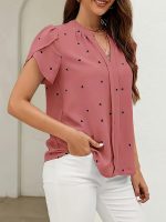 Heart Print V Neck Blouse, Casual Petal Sleeve Blouse For Spring & Summer, Women's Clothing - Image 8
