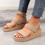 Women's Summer Wedge Sandals, Casual Round Open Toe Elastic Band Shoes, Comfortable Slip On Beach Sandals - Image 5