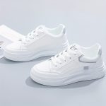 Women's Platform Skate Shoes, Versatile Height Increasing Lace Up Low Top Shoes, Outdoor Walking White Shoes - Image 14