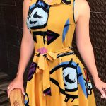 Abstract Print Button Front Sleeveless Dress, Casual Tie-waist Lapel Dress For Spring & Summer, Women's Clothing - Image 5