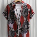 Men's Stylish Loose Cotton Blend Geometric Print Shirt, Casual Breathable Lapel Button Up Short Sleeve Shirt For Summer Outdoor Activities - Image 5