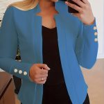 Solid Open Front Blazer, Casual Long Sleeve Button Blazer For Office & Work, Women's Clothing - Image 8